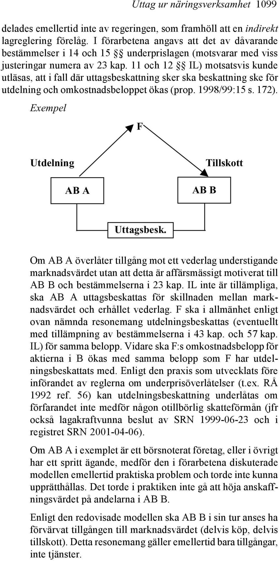 11 och 12 IL) motsatsvis kunde utläsas, att i fall där uttagsbeskattning sker ska beskattning ske för utdelning och omkostnadsbeloppet ökas (prop. 1998/99:15 s. 172).