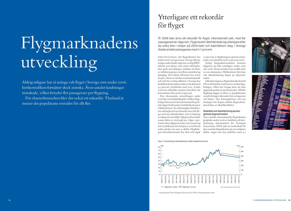 utveckling Aldrig tidigare har så många valt flyget i Sverige som under 2006. Inrikestrafiken fortsätter dock minska. Även antalet landningar minskade, vilket betyder fler passagerare per flygning.