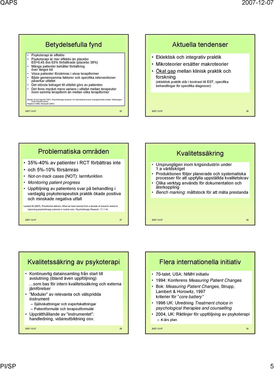 varians i utfallet mellan terapeuter inom samma terapiform än mellan olika terapiformer Eklektisk och integrativ praktik Mikroteorier ersätter makroteorier Ökat gap mellan klinisk praktik och