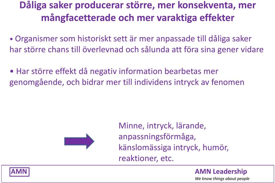 gener vidare Har större effekt då negativ information bearbetas mer genomgående, och bidrar mer till