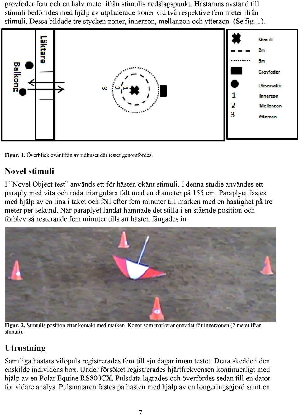 Novel stimuli I Novel Object test används ett för hästen okänt stimuli. I denna studie användes ett paraply med vita och röda triangulära fält med en diameter på 155 cm.