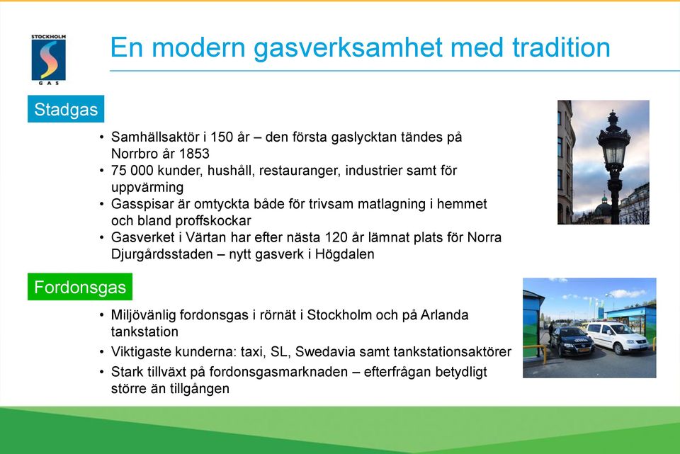 Värtan har efter nästa 120 år lämnat plats för Norra Djurgårdsstaden nytt gasverk i Högdalen Miljövänlig fordonsgas i rörnät i Stockholm och på
