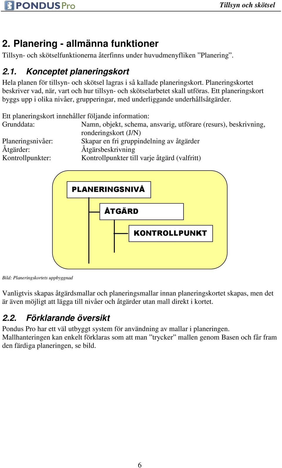 Ett planeringskort byggs upp i olika nivåer, grupperingar, med underliggande underhållsåtgärder.