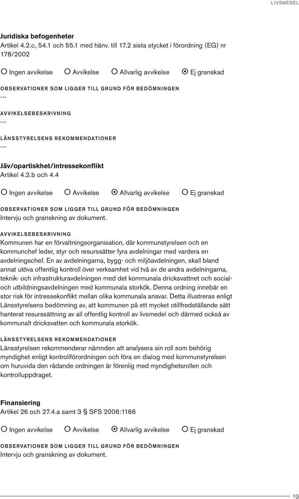 REKOMMENDATIONER Jäv/opartiskhet/intressekonflikt Artikel 4.2.b och 4.