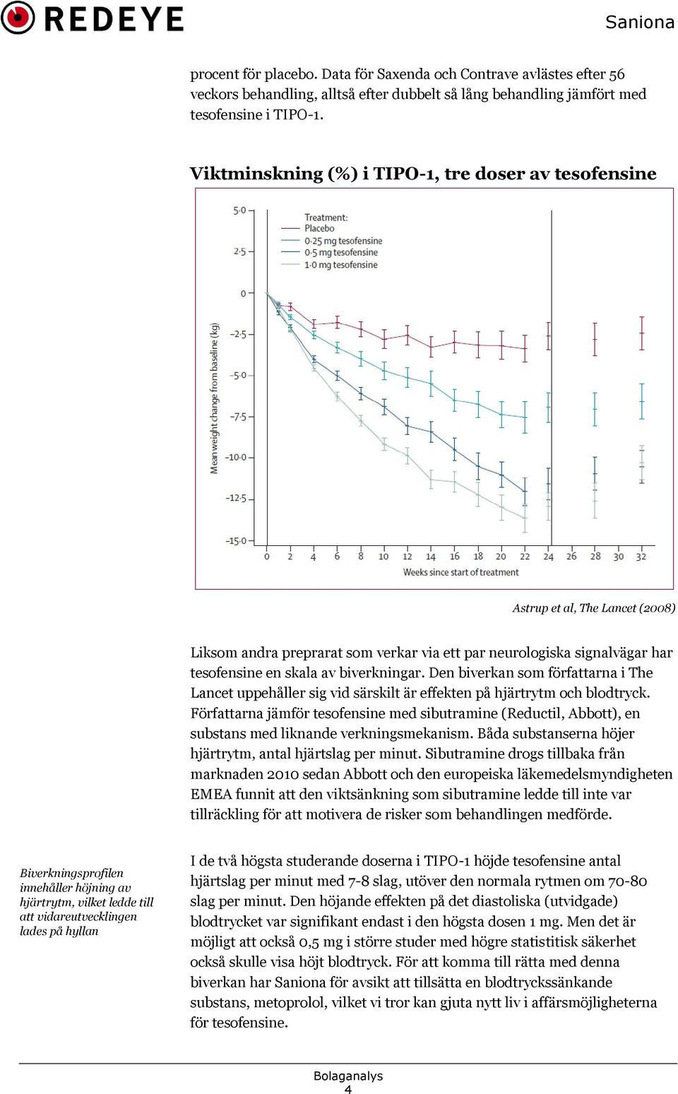 Den biverkan som författarna i The Lancet uppehåller sig vid särskilt är effekten på hjärtrytm och blodtryck.