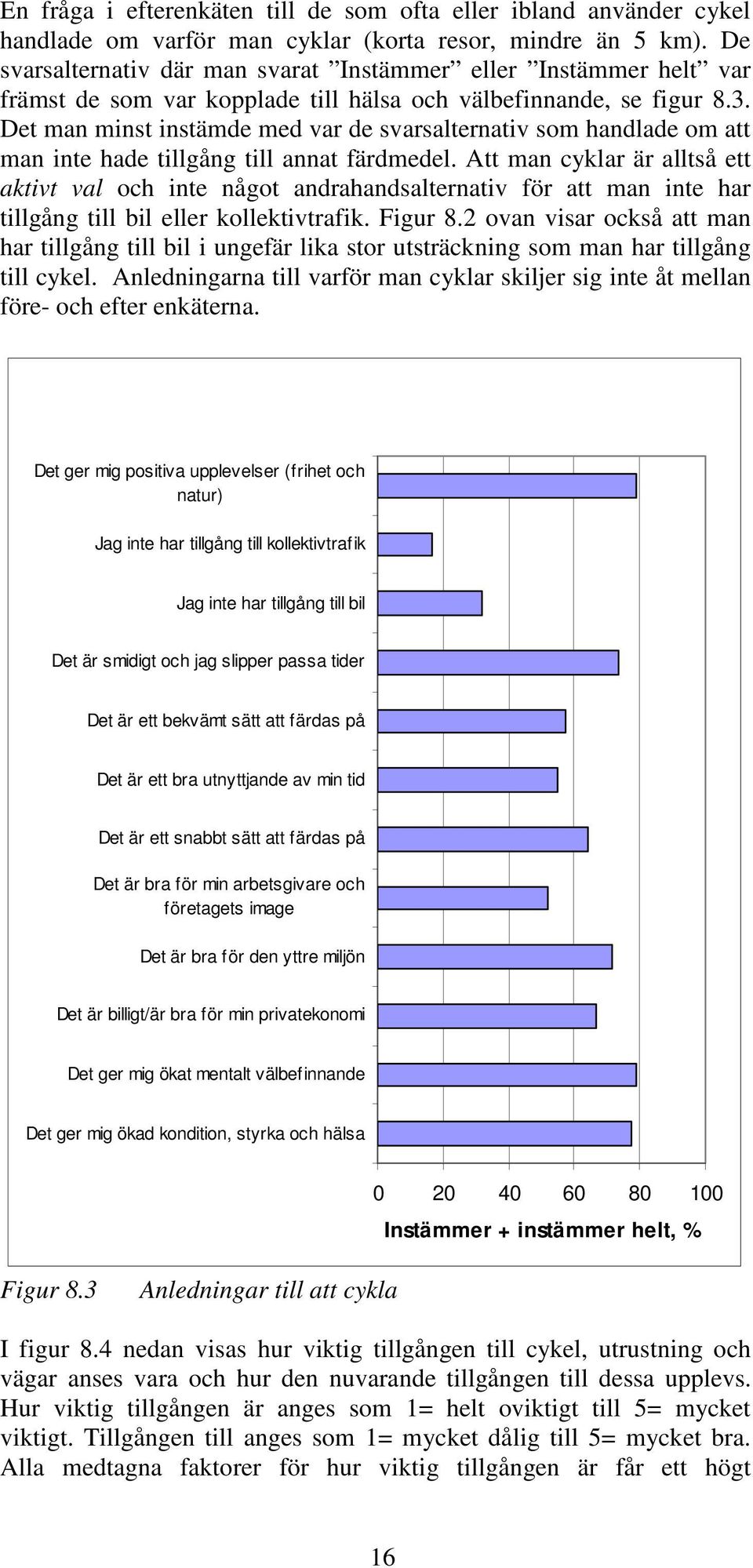 Det man minst instämde med var de svarsalternativ som handlade om att man inte hade tillgång till annat färdmedel.