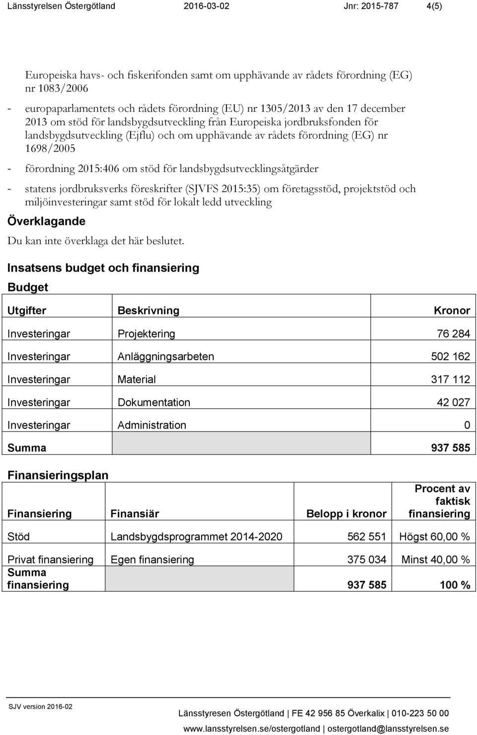 förordning 2015:406 om stöd för landsbygdsutvecklingsåtgärder - statens jordbruksverks föreskrifter (SJVFS 2015:35) om företagsstöd, projektstöd och miljöinvesteringar samt stöd för lokalt ledd