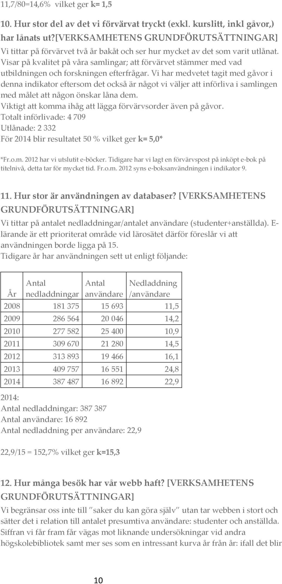 Visar på kvalitet på våra samlingar; att förvärvet stämmer med vad utbildningen och forskningen efterfrågar.