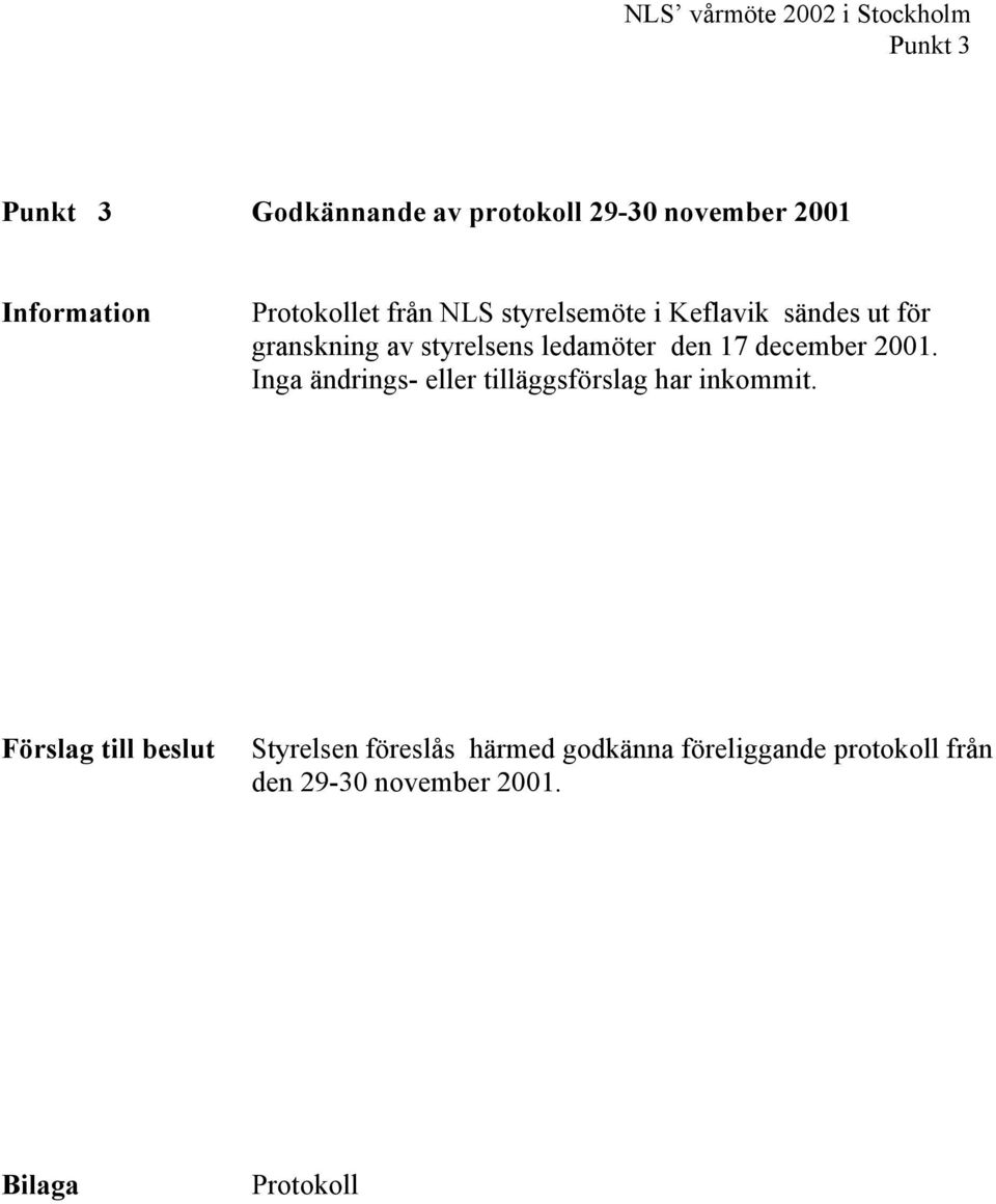 ledamöter den 17 december 2001. Inga ändrings- eller tilläggsförslag har inkommit.