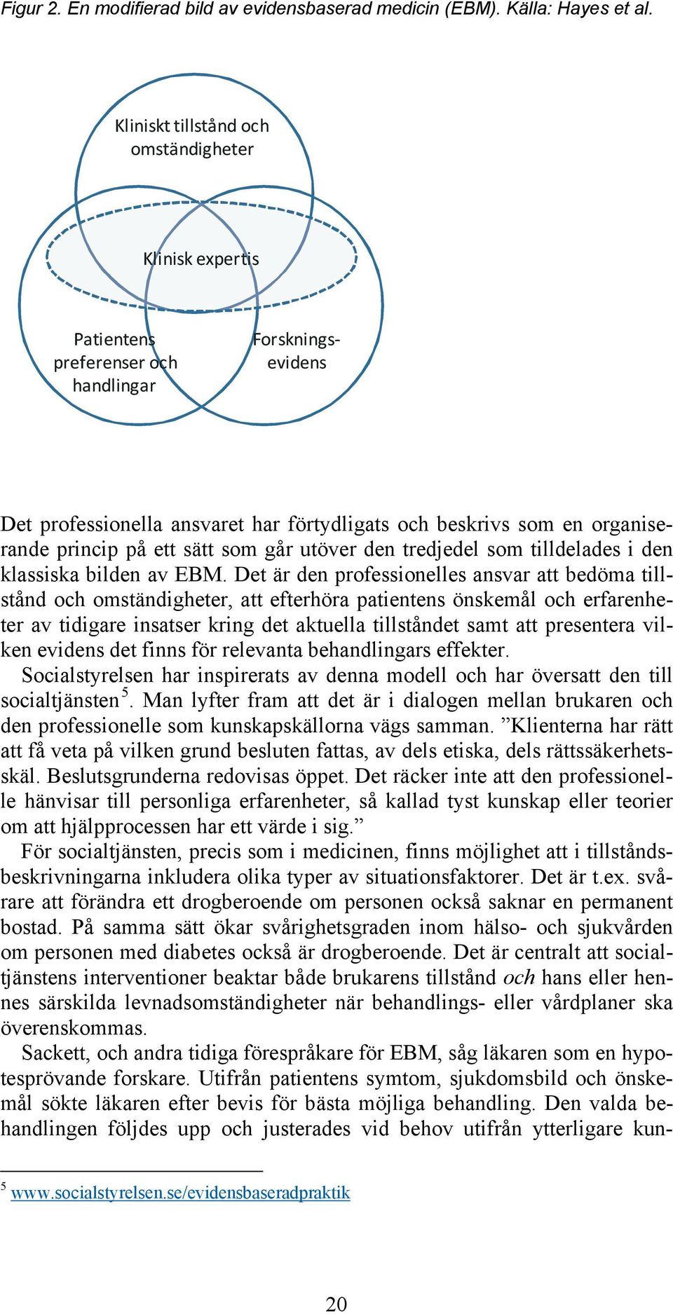 Det är den professionelles ansvar att bedöma tillstånd och omständigheter, att efterhöra patientens önskemål och erfarenheter av tidigare insatser kring det aktuella tillståndet samt att presentera