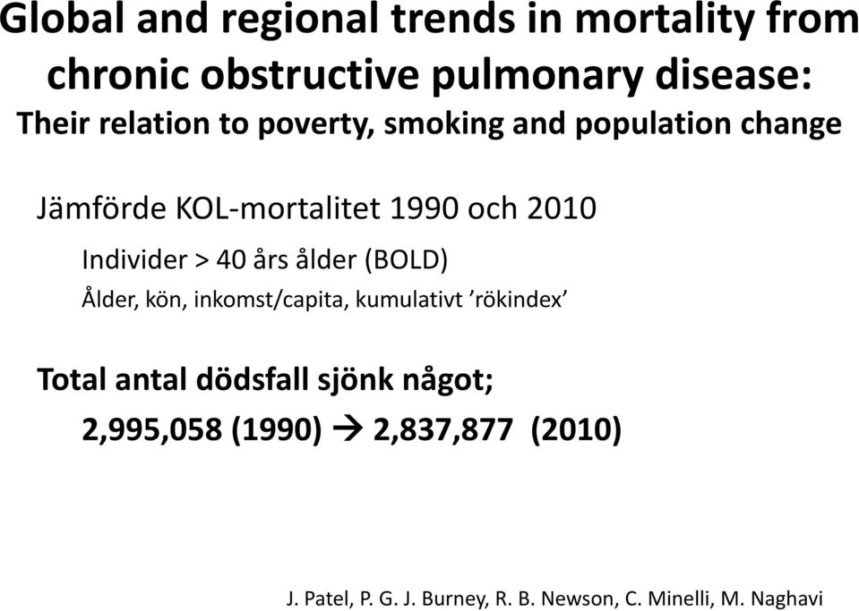 Individer > 40 års ålder (BOLD) Ålder, kön, inkomst/capita, kumulativt rökindex Total antal