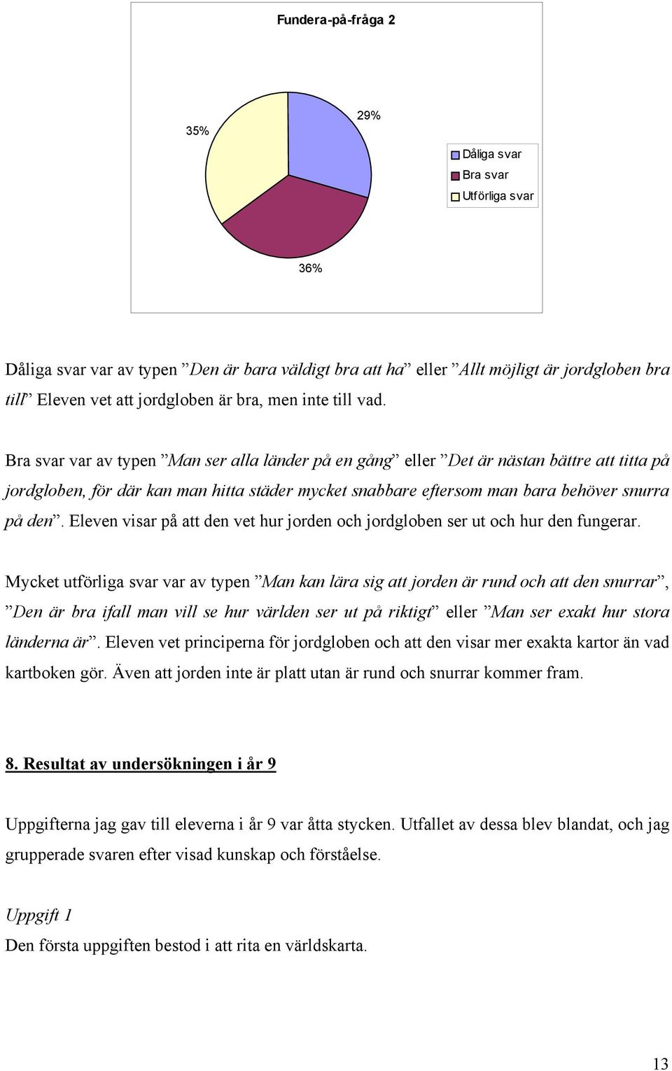 Bra svar var av typen Man ser alla länder på en gång eller Det är nästan bättre att titta på jordgloben, för där kan man hitta städer mycket snabbare eftersom man bara behöver snurra på den.