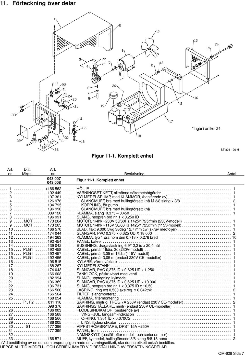 ................ 197 361...... KYLMEDELSPUMP, med KLÄMMOR, (bestående av)................................ 1.... 4................. 126 978........ SLANGMUFF, brs med hullingförsett knä M 3/8 slang x 3/8.