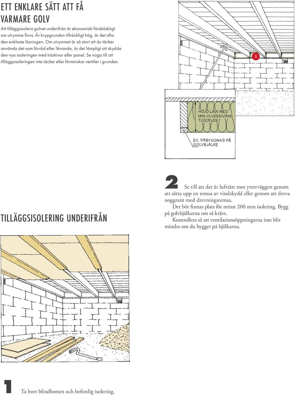 Se noga till att tilläggsisoleringen inte täcker eller förminskar ventiler i grunden.