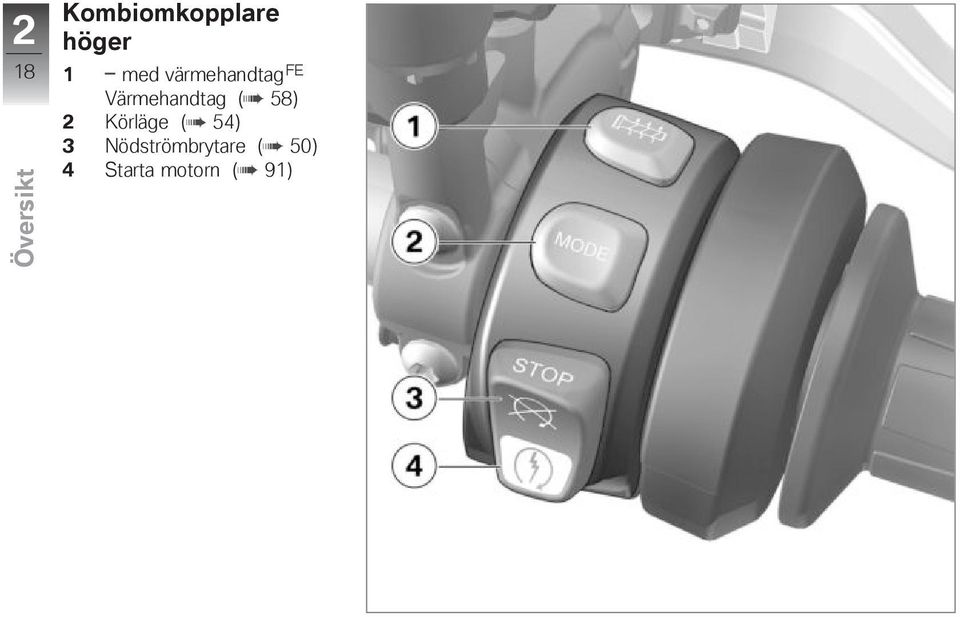 Värmehandtag ( 58) 2 Körläge ( 54)