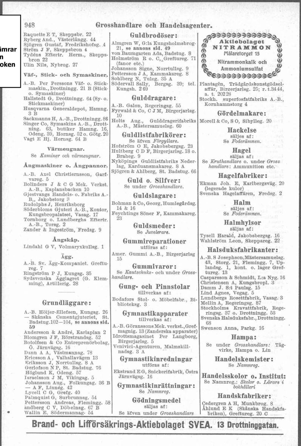 27 (fanor etc.) Nitrammonkalk och Johansson Signe, Norrtullng. 9 B Ammoniumsulfat ~sf-, stick- symaskiner. Pettersson J A, Kammakareg. 8 L%.M.MwJaaasa~&' *. Sohlberg N Tuleg. 33 A A.-B.