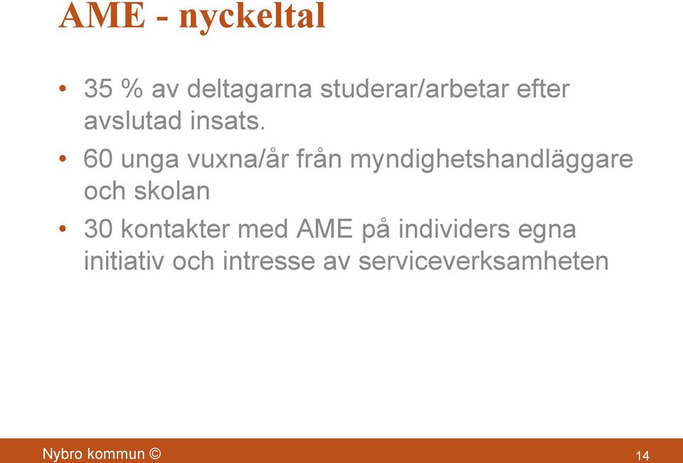 60 unga vuxna/år från myndighetshandläggare och skolan 30