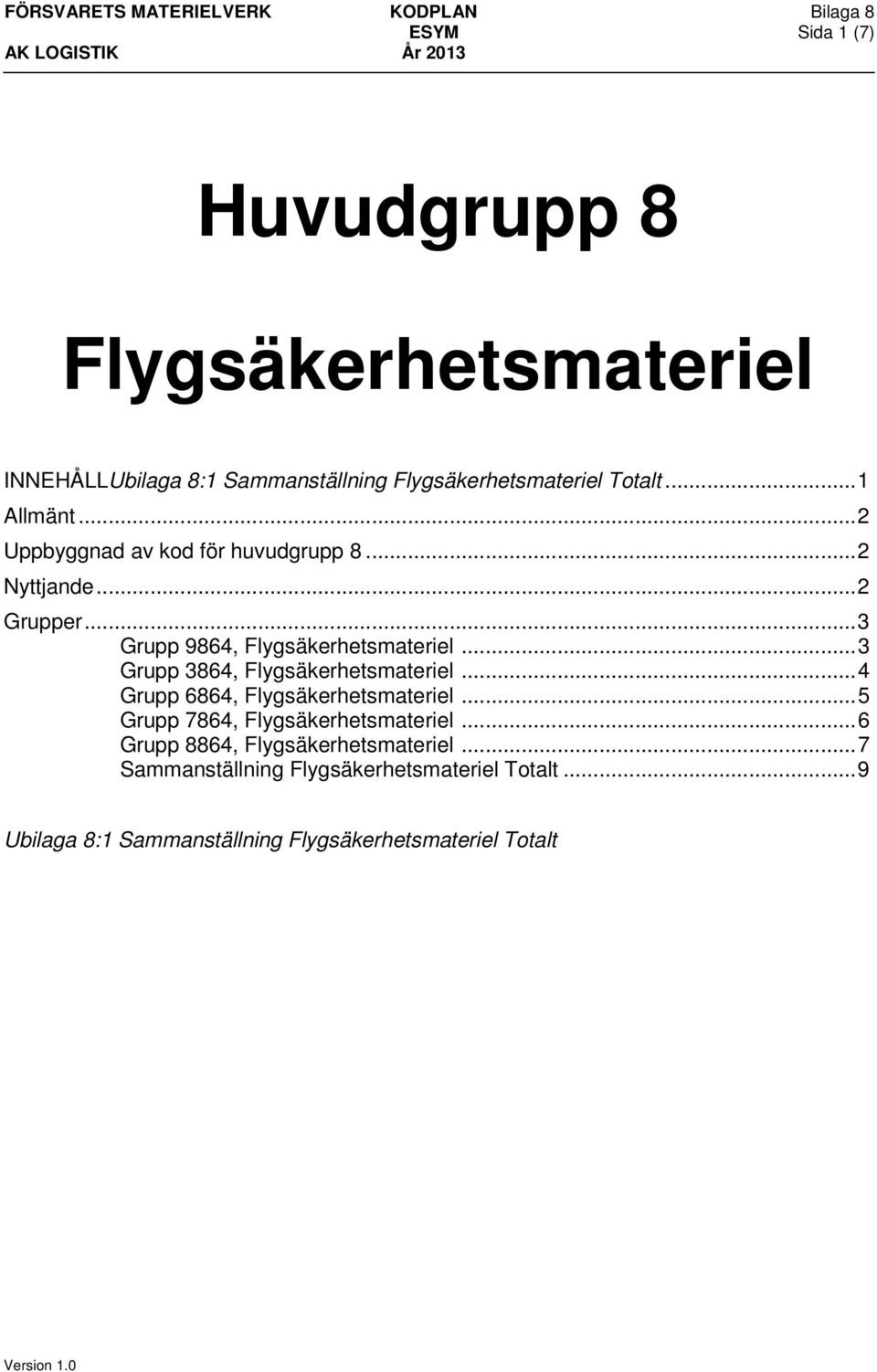 .. 3 3864, Flygsäkerhetsmateriel... 4 6864, Flygsäkerhetsmateriel... 5 7864, Flygsäkerhetsmateriel.