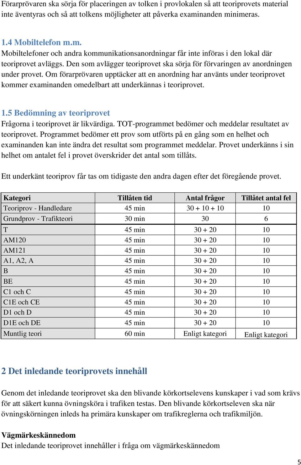 Om förarprövaren upptäcker att en anordning har använts under teoriprovet kommer examinanden omedelbart att underkännas i teoriprovet. 1.