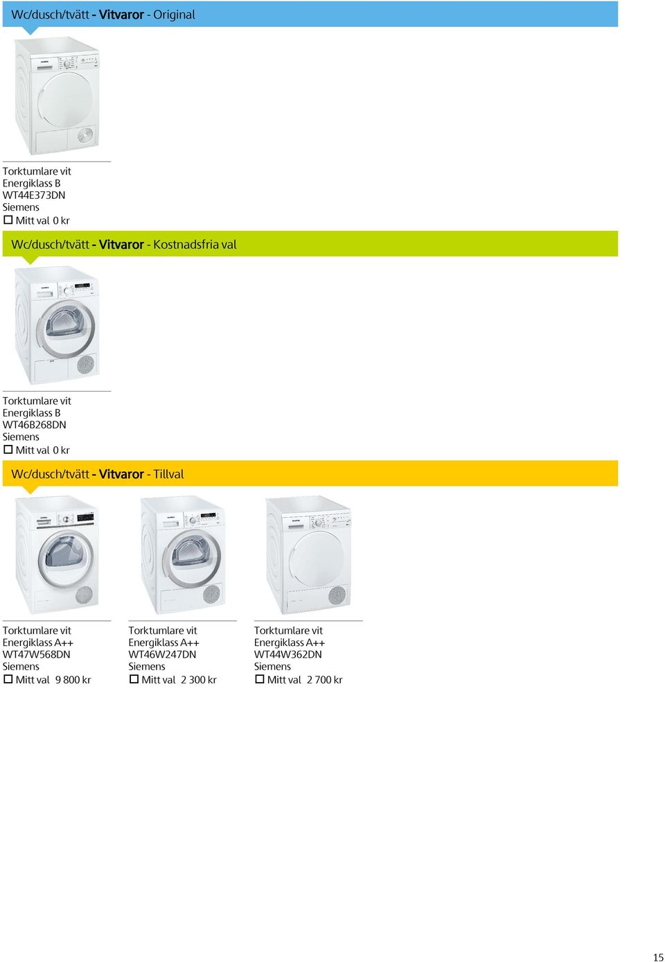 Wc/dusch/tvätt - Vitvaror - Tillval Torktumlare vit Energiklass A++ WT47W568DN Mitt val 9 800 kr