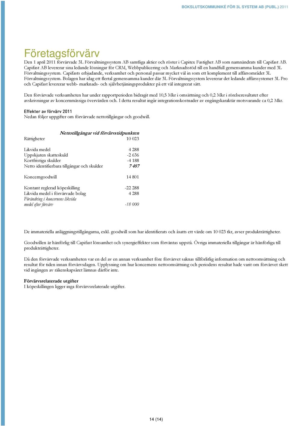 Capifasts erbjudande, verksamhet och personal passar mycket väl in som ett komplement till affärsområdet 3L Förvaltningssystem.