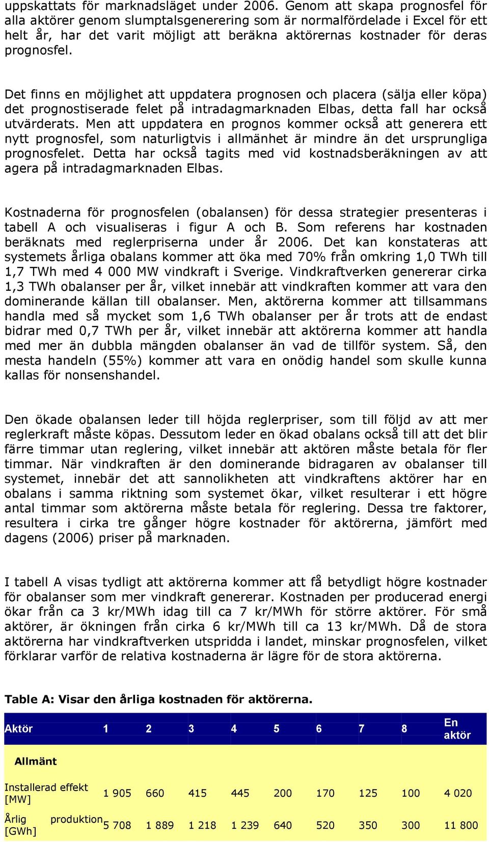 Det finns en möjlighet att uppdatera prognosen och placera (sälja eller köpa) det prognostiserade felet på intradagmarknaden Elbas, detta fall har också utvärderats.