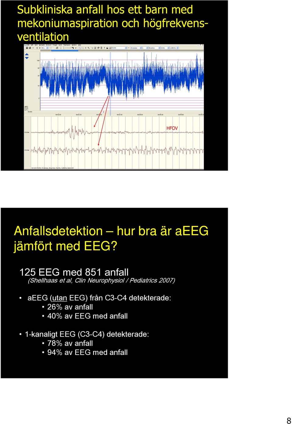 125 EEG med 851 anfall (Shellhaas et al, Clin Neurophysiol / Pediatrics 2007) aeeg (utan