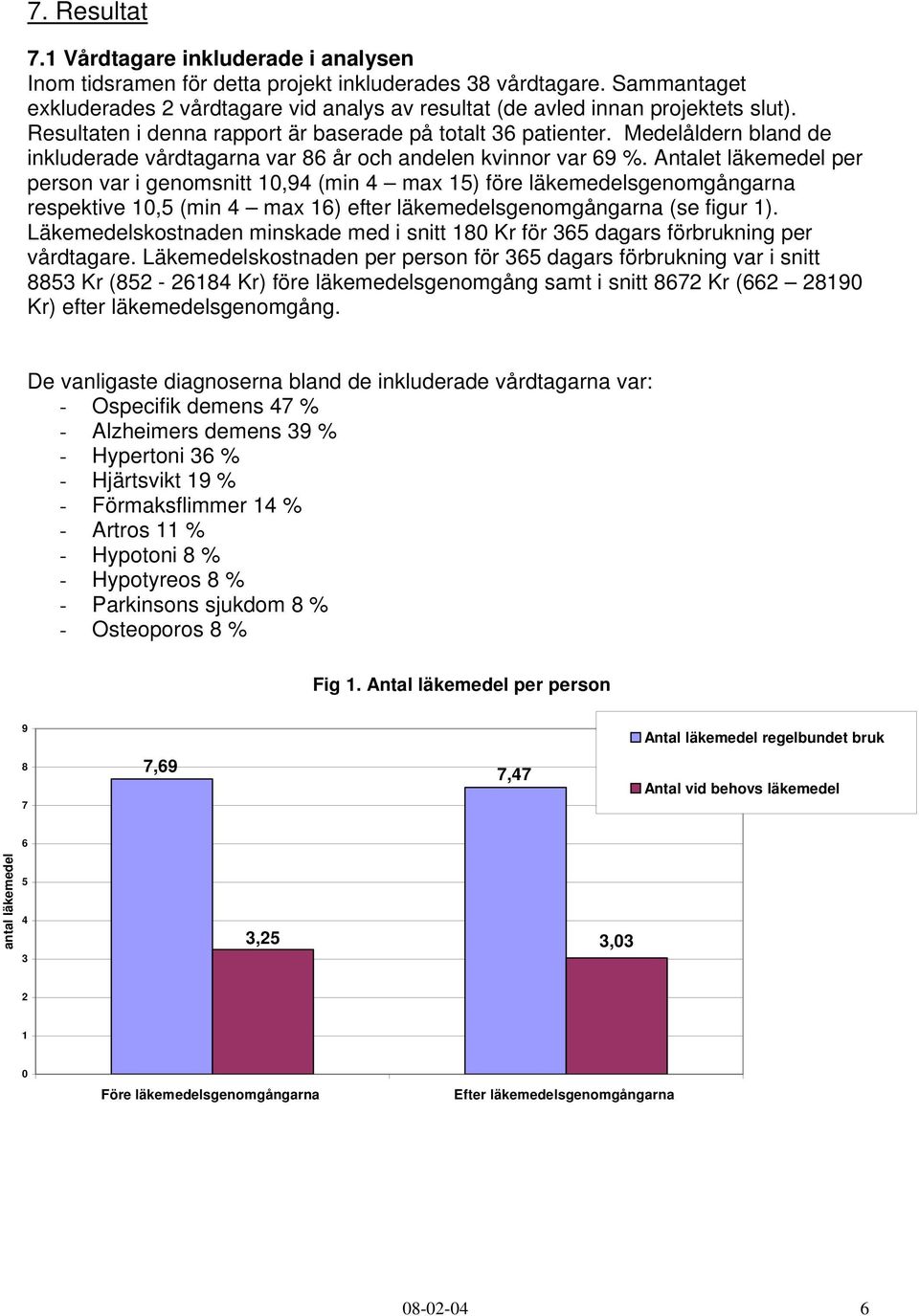 Medelåldern bland de inkluderade vårdtagarna var 86 år och andelen kvinnor var 69 %.