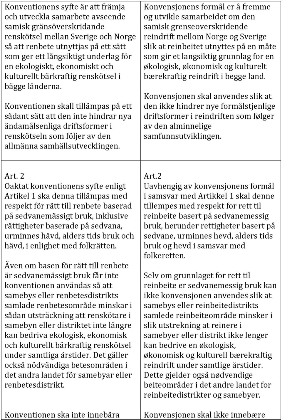 Konventionen skall tillämpas på ett sådant sätt att den inte hindrar nya ändamålsenliga driftsformer i renskötseln som följer av den allmänna samhällsutvecklingen.