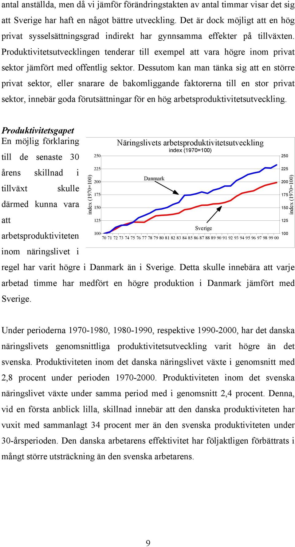 Produktivitetsutvecklingen tenderar till exempel att vara högre inom privat sektor jämfört med offentlig sektor.