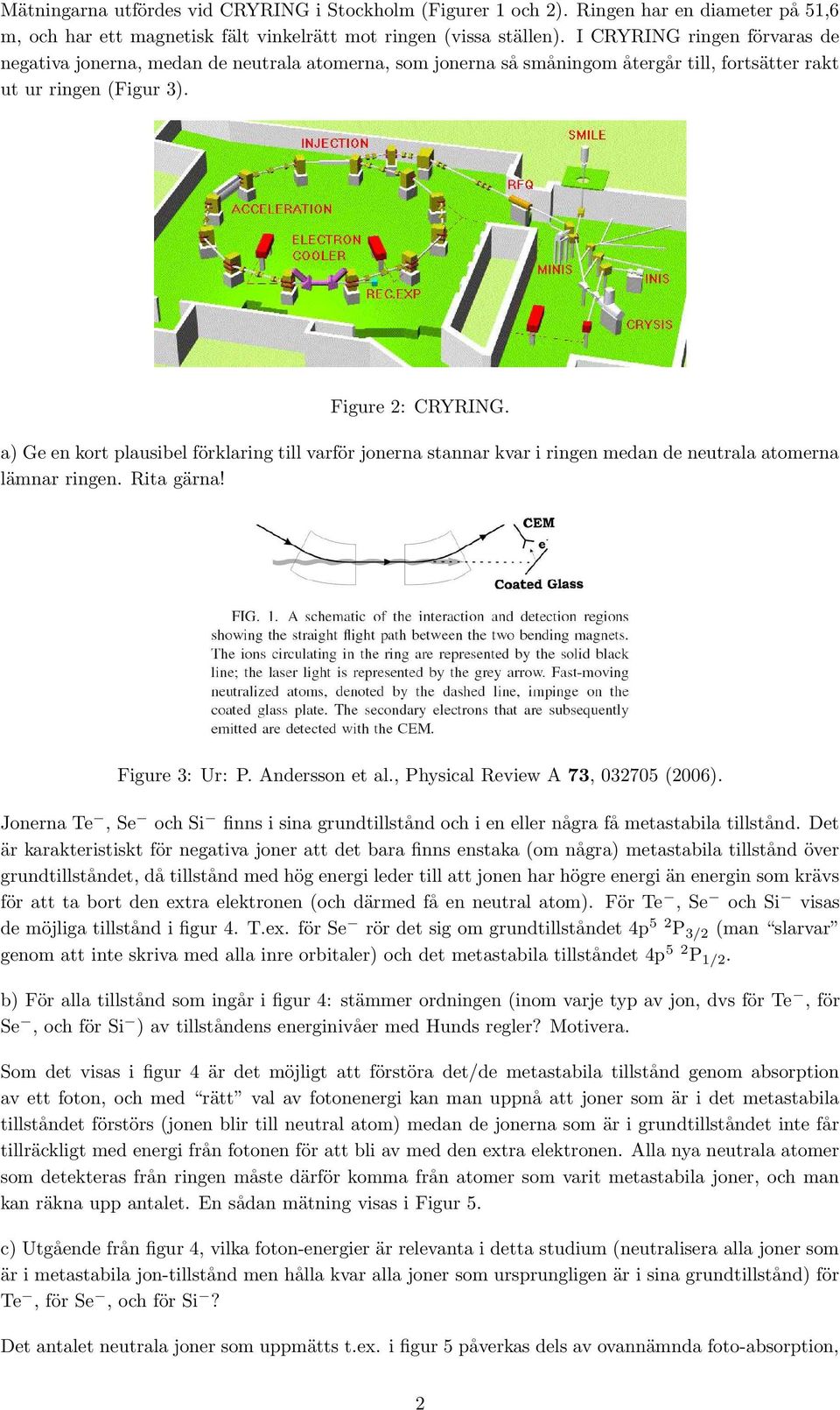 a) Ge en kort plausibel förklaring till varför jonerna stannar kvar i ringen medan de neutrala atomerna lämnar ringen. Rita gärna! Figure 3: Ur: P. Andersson et al.