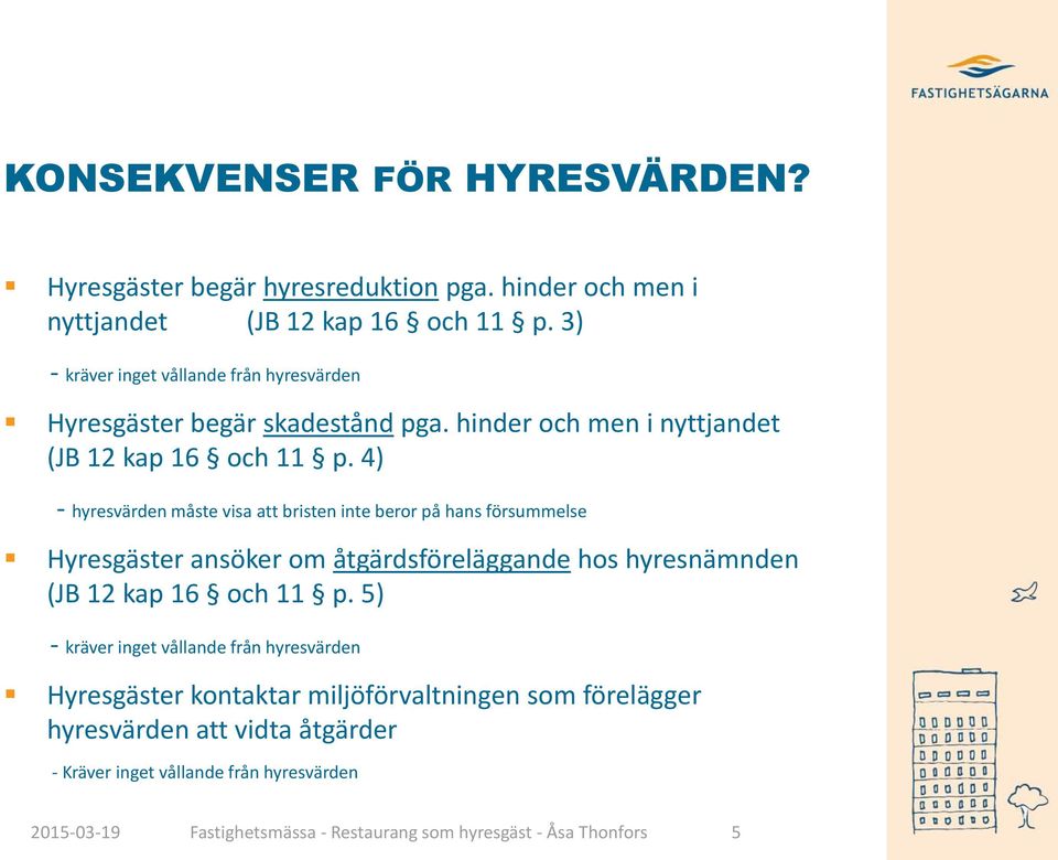 4) - hyresvärden måste visa att bristen inte beror på hans försummelse Hyresgäster ansöker om åtgärdsföreläggande hos hyresnämnden (JB 12 kap 16 och 11 p.