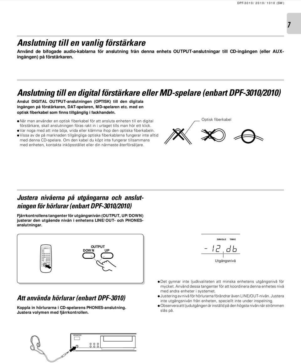 Anslutning till en digital förstärkare eller MD-spelare (enbart DPF-300/200) Anslut DIGITAL OUTPUT-anslutningen (OPTISK) till den digitala ingången på förstärkaren, DAT-spelaren, MD-spelaren etc.