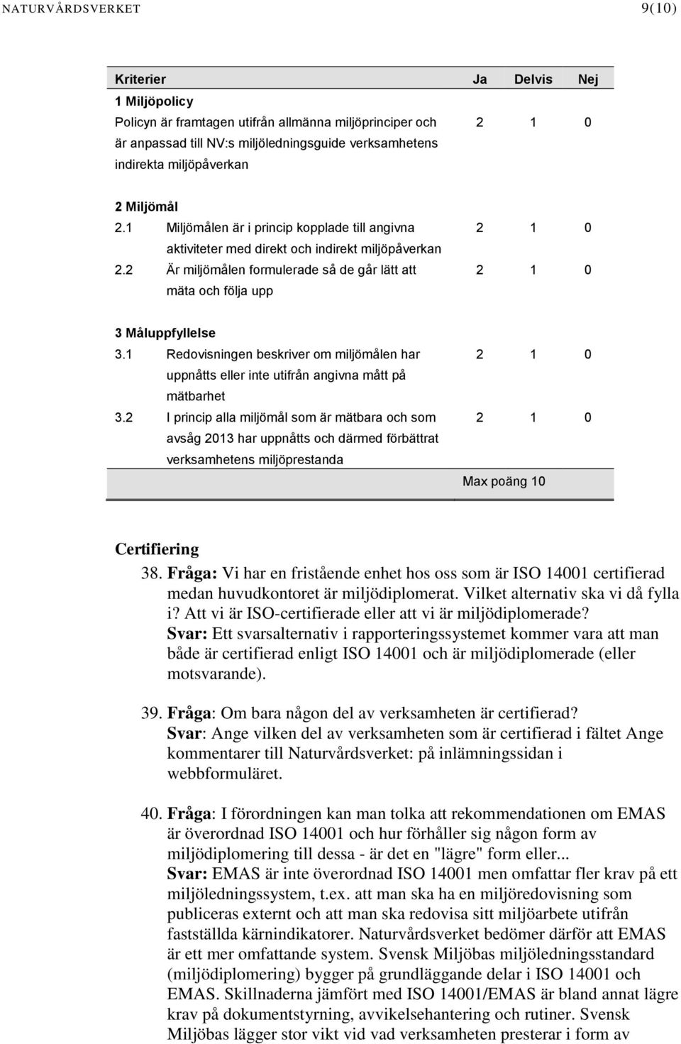 2 Är miljömålen formulerade så de går lätt att mäta och följa upp 2 1 0 2 1 0 3 Måluppfyllelse 3.1 Redovisningen beskriver om miljömålen har uppnåtts eller inte utifrån angivna mått på mätbarhet 3.