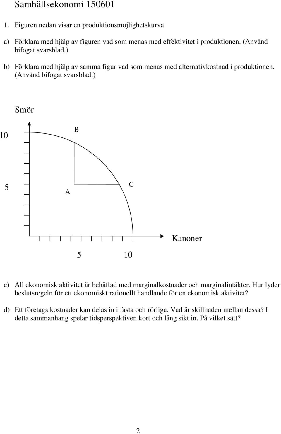 ) Smör B A C Kanoner c) All ekonomisk aktivitet är behäftad med marginalkostnader och marginalintäkter.