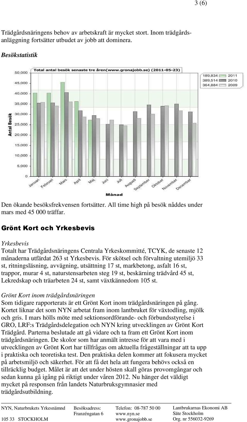 Grönt Kort och Yrkesbevis Yrkesbevis Totalt har Trädgårdsnäringens Centrala Yrkeskommitté, TCYK, de senaste 12 månaderna utfärdat 263 st Yrkesbevis.