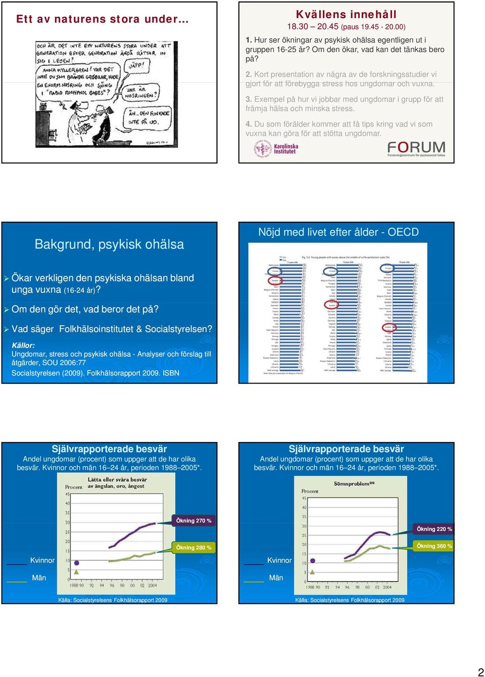 Bakgrund, psykisk ohälsa Nöjd med livet efter ålder - OECD 11 år 13 år 15 år Ökar verkligen den psykiska ohälsan bland unga vuxna (16-24 år)? Om den gör det, vad beror det på?