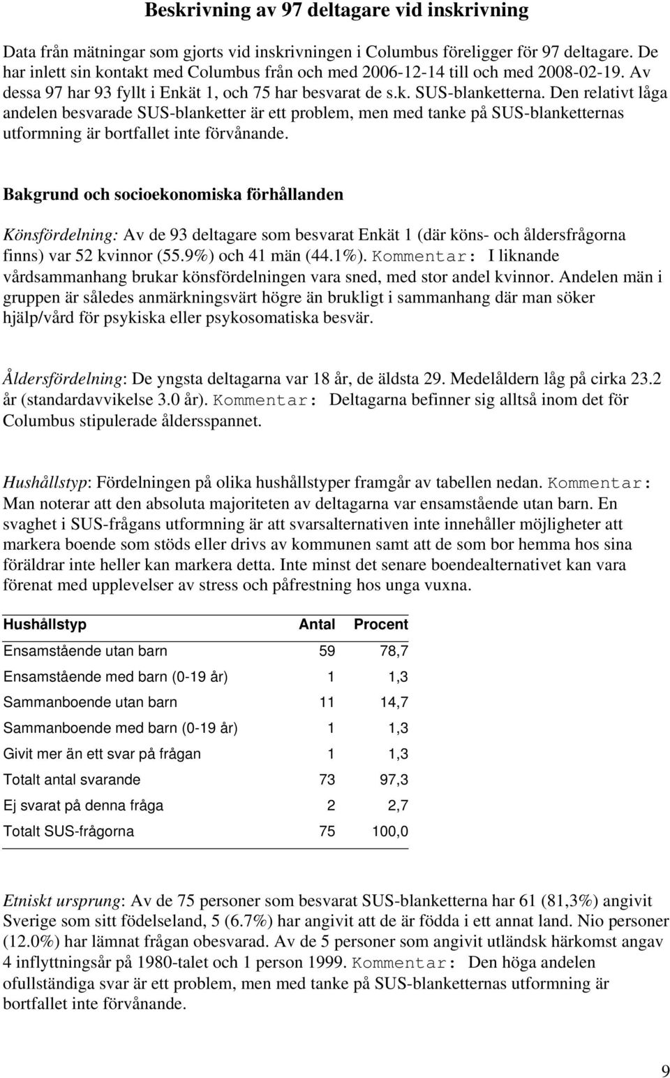 Den relativt låga andelen besvarade SUS-blanketter är ett problem, men med tanke på SUS-blanketternas utformning är bortfallet inte förvånande.