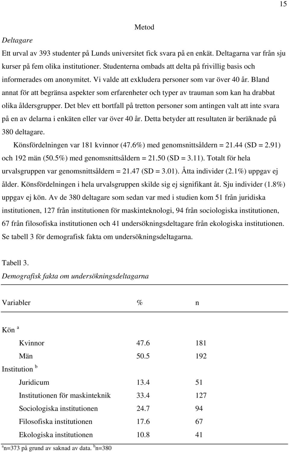 Bland annat för att begränsa aspekter som erfarenheter och typer av trauman som kan ha drabbat olika åldersgrupper.