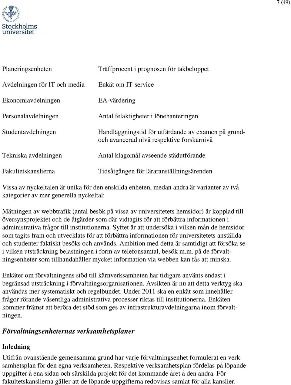 Tidsåtgången för läraranställningsärenden Vissa av nyckeltalen är unika för den enskilda enheten, medan andra är varianter av två kategorier av mer generella nyckeltal: Mätningen av webbtrafik (antal