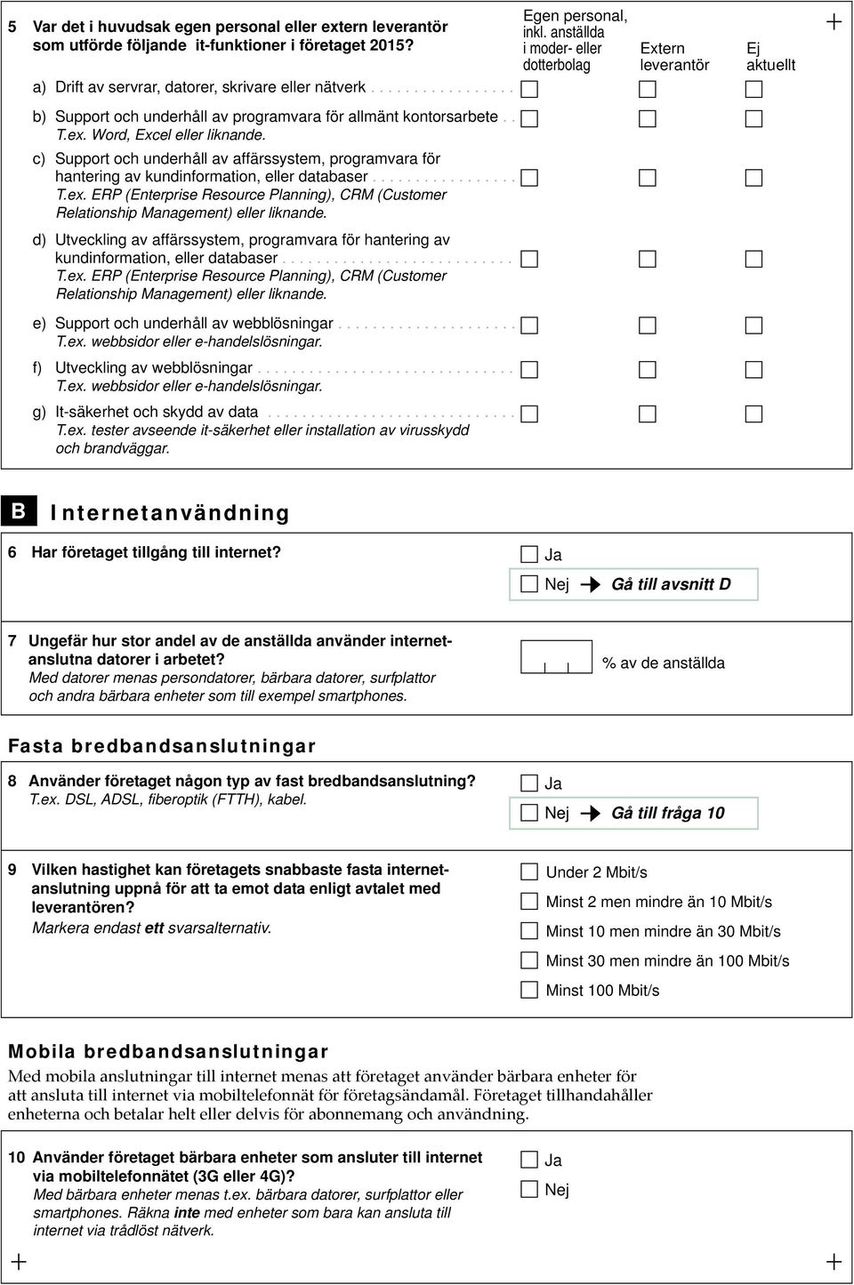 c) Support och underhåll av affärssystem, programvara för hantering av kundinformation, eller databaser................. T.ex.