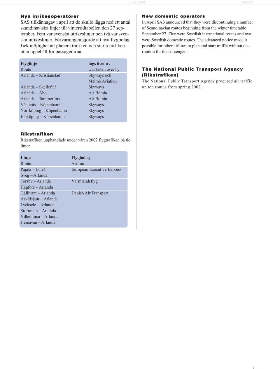 New domestic operators In April SAS announced that they were discontinuing a number of Scandinavian routes beginning from the winter timetable September 27.