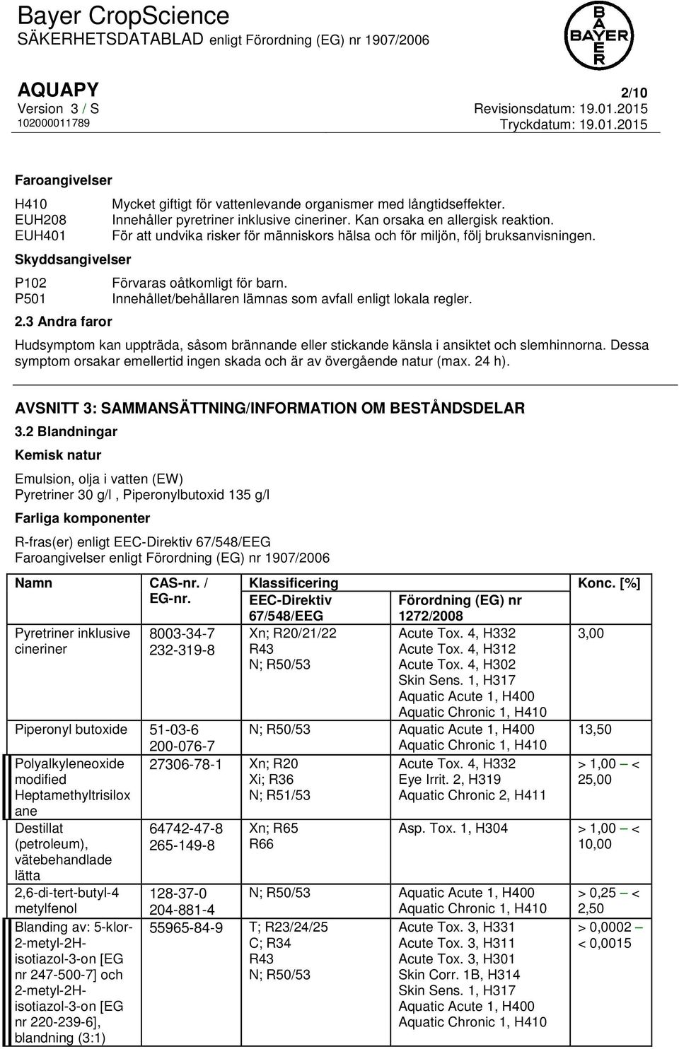 Innehållet/behållaren lämnas som avfall enligt lokala regler. Hudsymptom kan uppträda, såsom brännande eller stickande känsla i ansiktet och slemhinnorna.