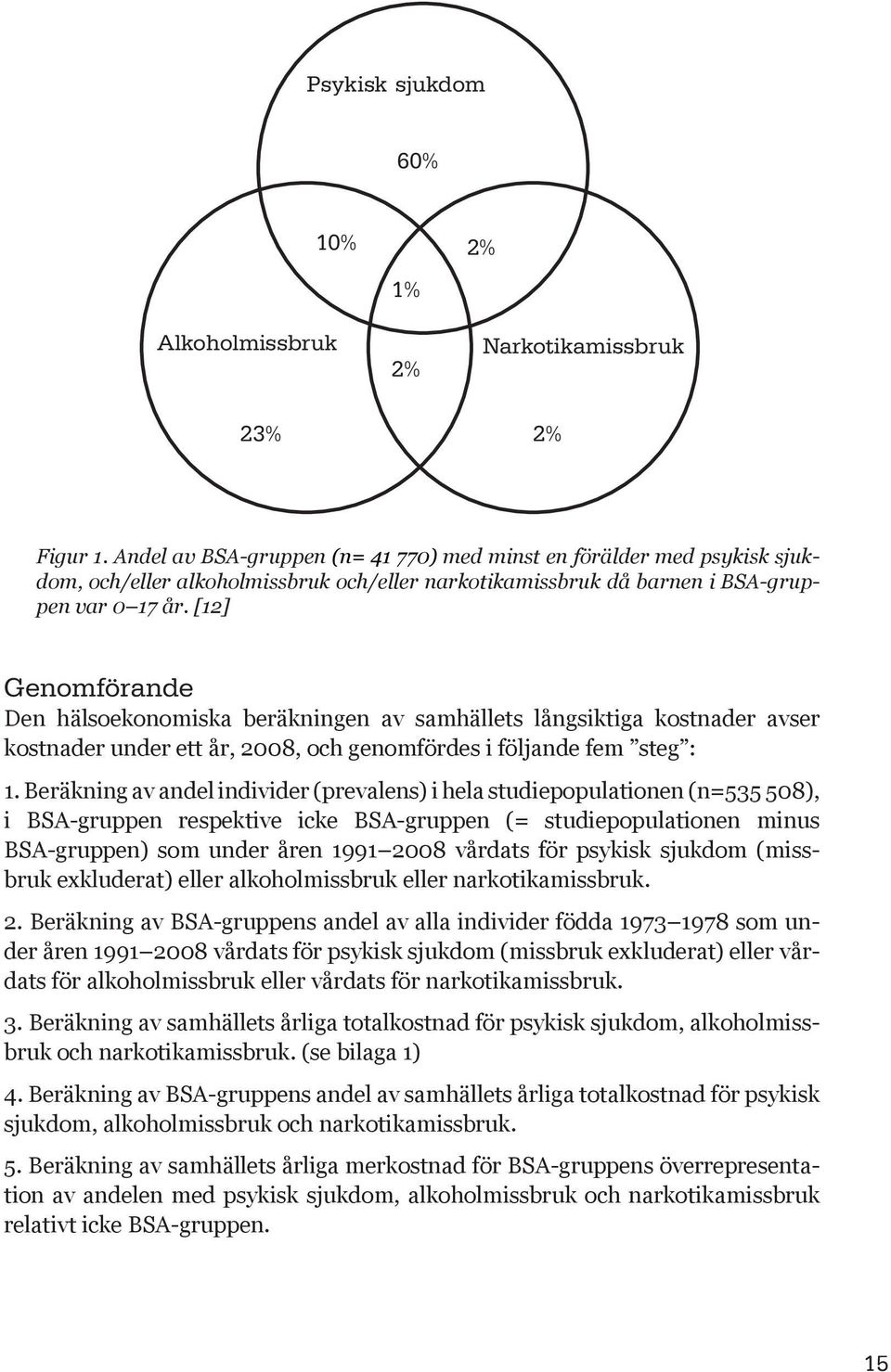 [12] Genomförande Den hälsoekonomiska beräkningen av samhällets långsiktiga kostnader avser kostnader under ett år, 2008, och genomfördes i följande fem steg : 1.