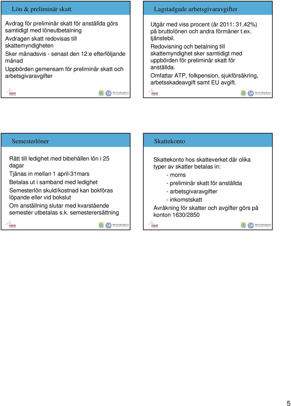 Redovisning och betalning till skattemyndighet sker samtidigt med uppbörden för preliminär skatt för anställda. Omfattar ATP, folkpension, sjukförsäkring, arbetsskadeavgift samt EU avgift.