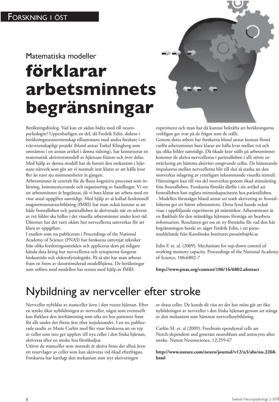 denna tidning), har konstruerat en matematisk aktivitetsmodell av hjärnans främre och övre delar.