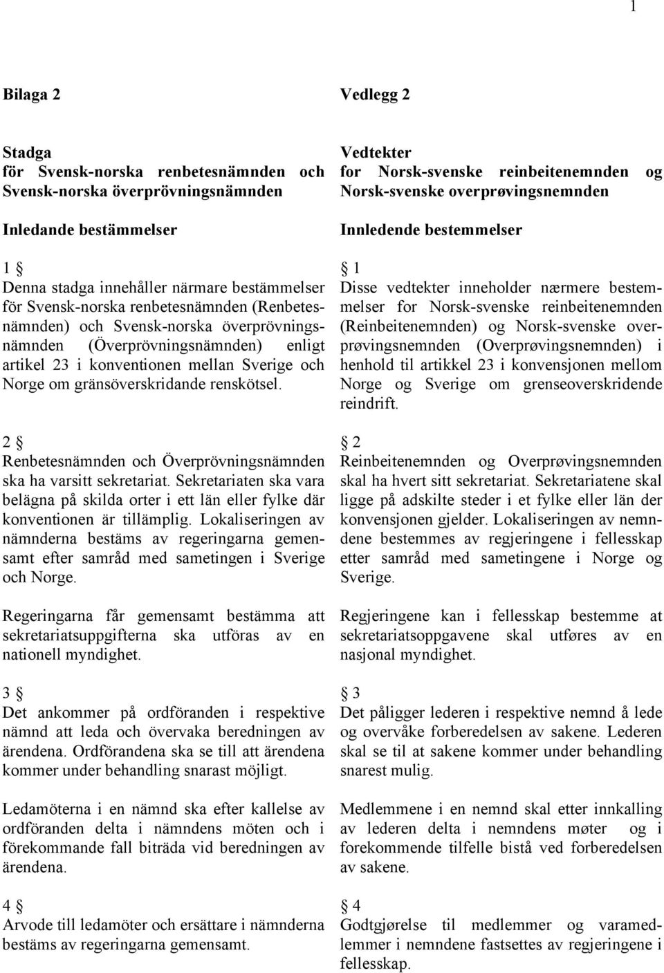 2 Renbetesnämnden och Överprövningsnämnden ska ha varsitt sekretariat. Sekretariaten ska vara belägna på skilda orter i ett län eller fylke där konventionen är tillämplig.