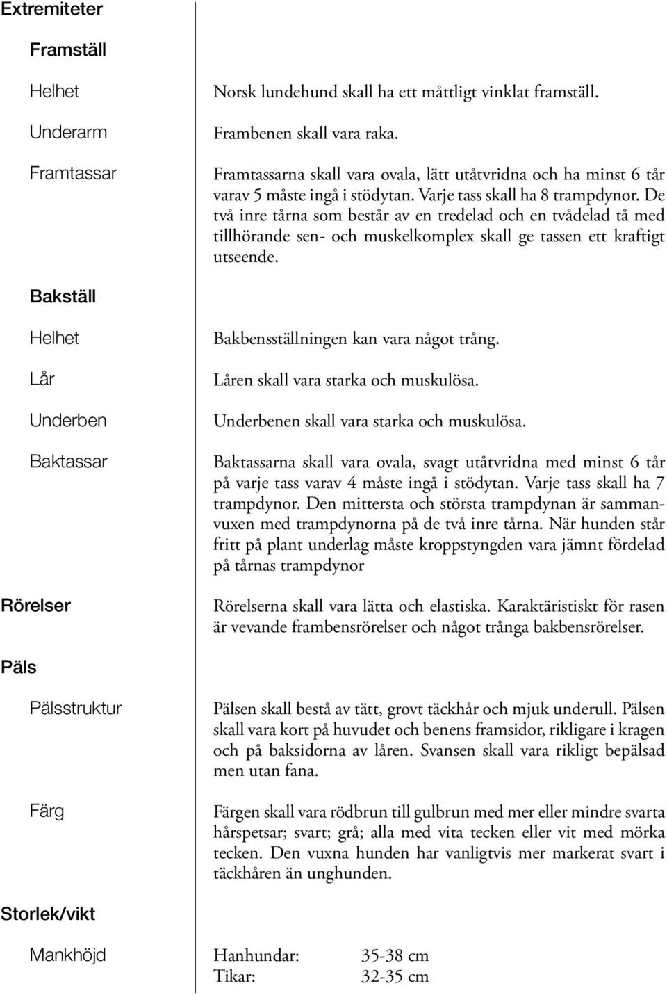 De två inre tårna som består av en tredelad och en tvådelad tå med tillhörande sen- och muskelkomplex skall ge tassen ett kraftigt utseende.