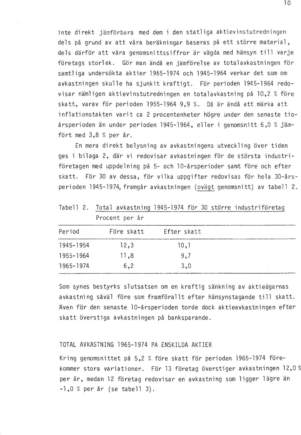 För perioden 1945-1964 redovisar nämligen aktievinstutredningen en totalavkastning på 10,2 % före skatt, varav för perioden 1955-1964 9,9 %.