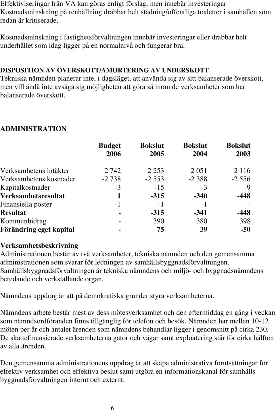 DISPOSITION AV ÖVERSKOTT/AMORTERING AV UNDERSKOTT Tekniska nämnden planerar inte, i dagsläget, att använda sig av sitt balanserade överskott, men vill ändå inte avsäga sig möjligheten att göra så